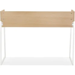Bureau droit design 'SALMON' en bois finition naturelle et métal blanc