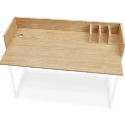Bureau droit design 'SALMON' en bois finition naturelle et métal blanc