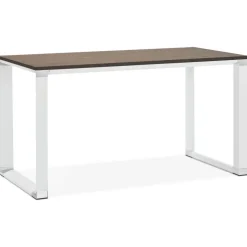 Bureau Piétement en Métal Blanc CESARO Marron foncé