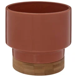 Cache-pot orange en céramique et bambou