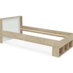 Cadre de lit simple Mitogo pour sommier avec 3 casiers de rangement Chêne clair