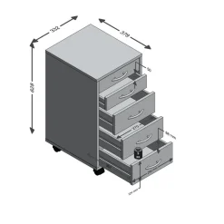 Caisson de bureau sur roulettes 5 tiroirs chêne ETICA