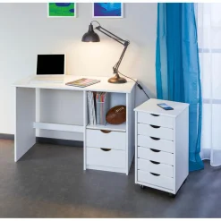 Caisson de Rangement à roulettes en Pin Massif Blanc