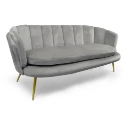 Canapé 3 places arrondi Brenda Velours Argent pieds Or