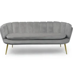 Canapé 3 places arrondi Brenda Velours Argent pieds Or