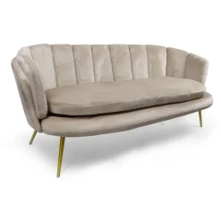 Canapé 3 places arrondi Brenda Velours Taupe pieds Or