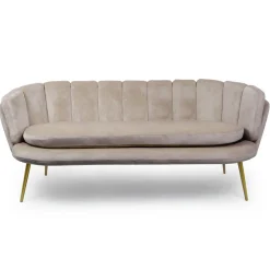 Canapé 3 places arrondi Brenda Velours Taupe pieds Or