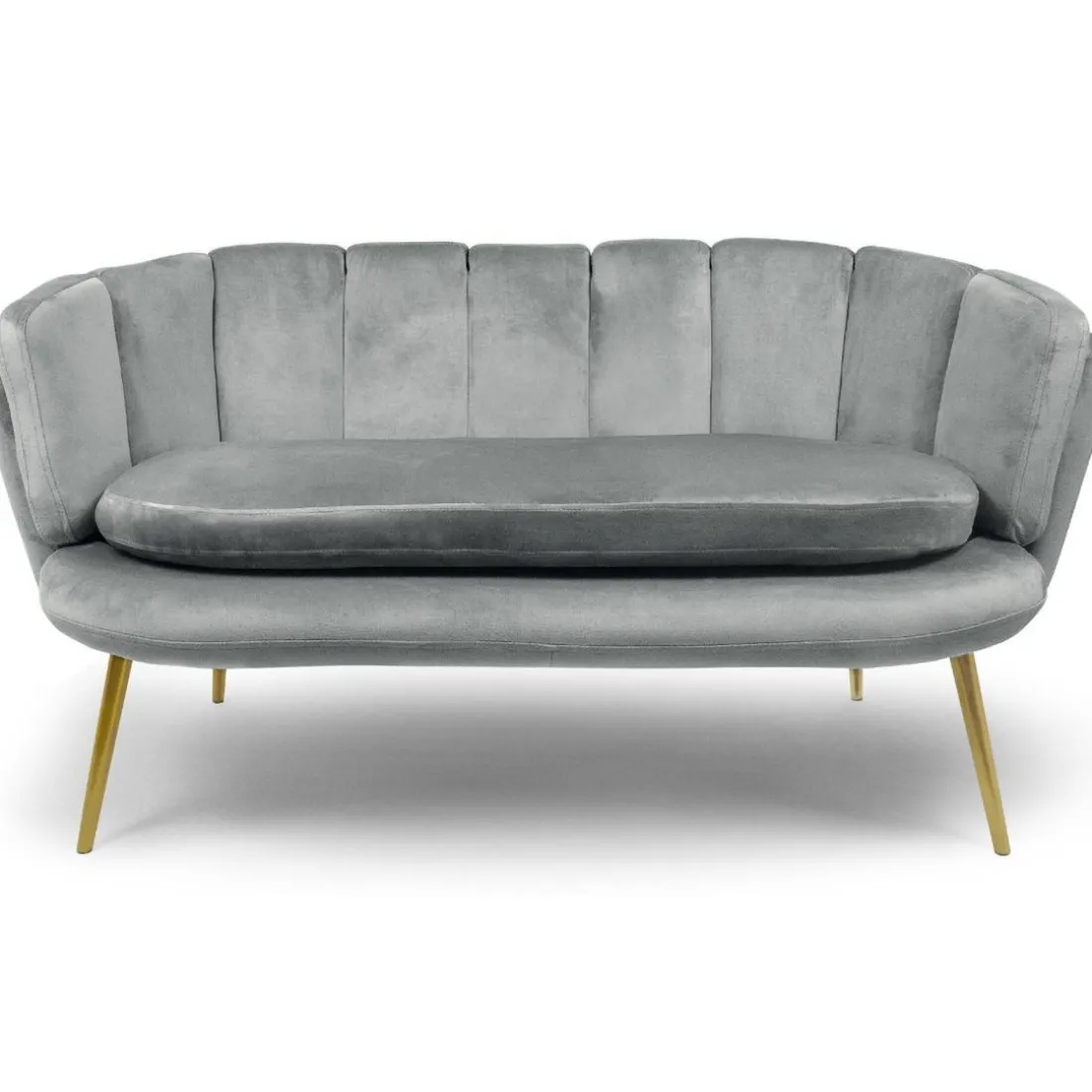 Canapé 2 places arrondi Brenda Velours Argent pieds Or