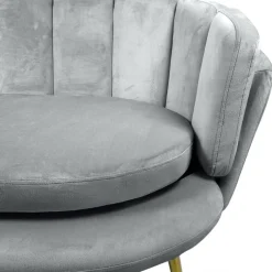 Canapé 2 places arrondi Brenda Velours Argent pieds Or