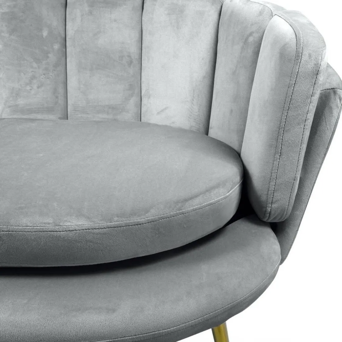 Canapé 2 places arrondi Brenda Velours Argent pieds Or