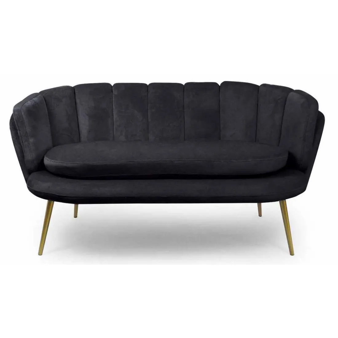Canapé 2 Places Arrondi en Velours Noir Pieds Or