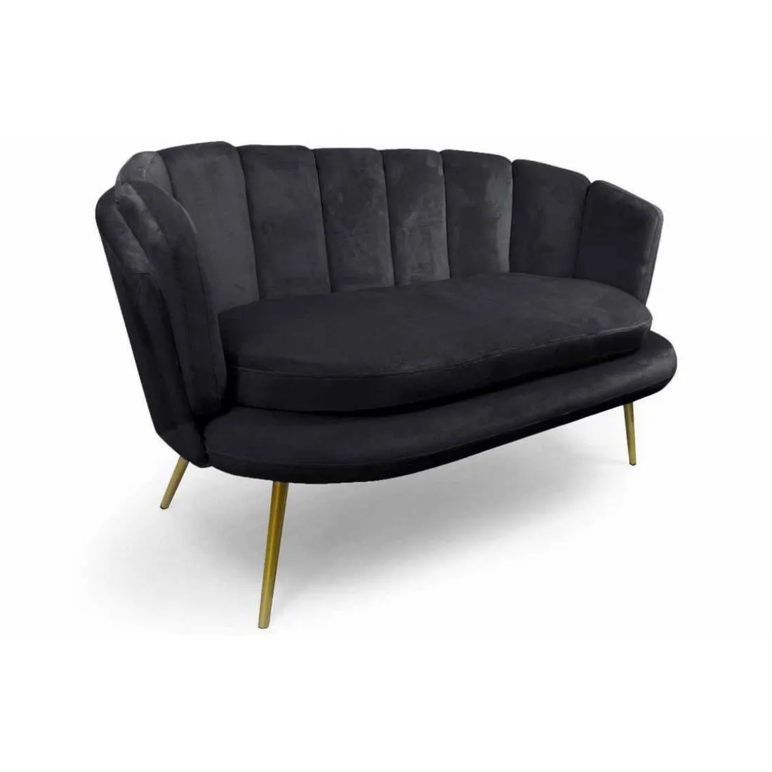 Canapé 2 Places Arrondi en Velours Noir Pieds Or