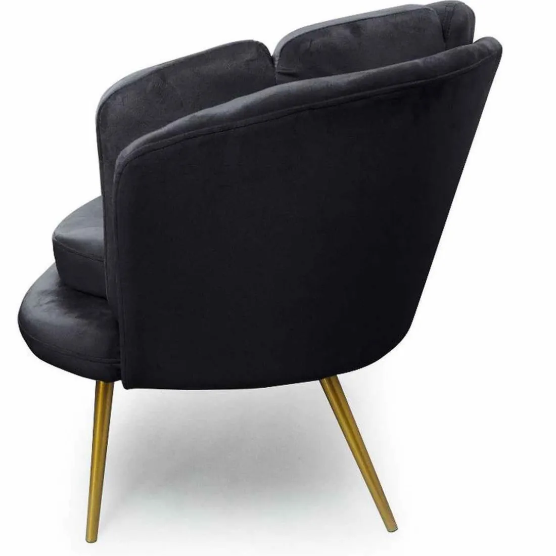 Canapé 2 Places Arrondi en Velours Noir Pieds Or