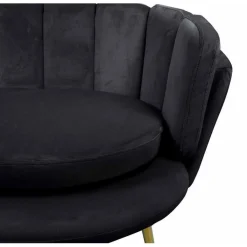 Canapé 2 Places Arrondi en Velours Noir Pieds Or
