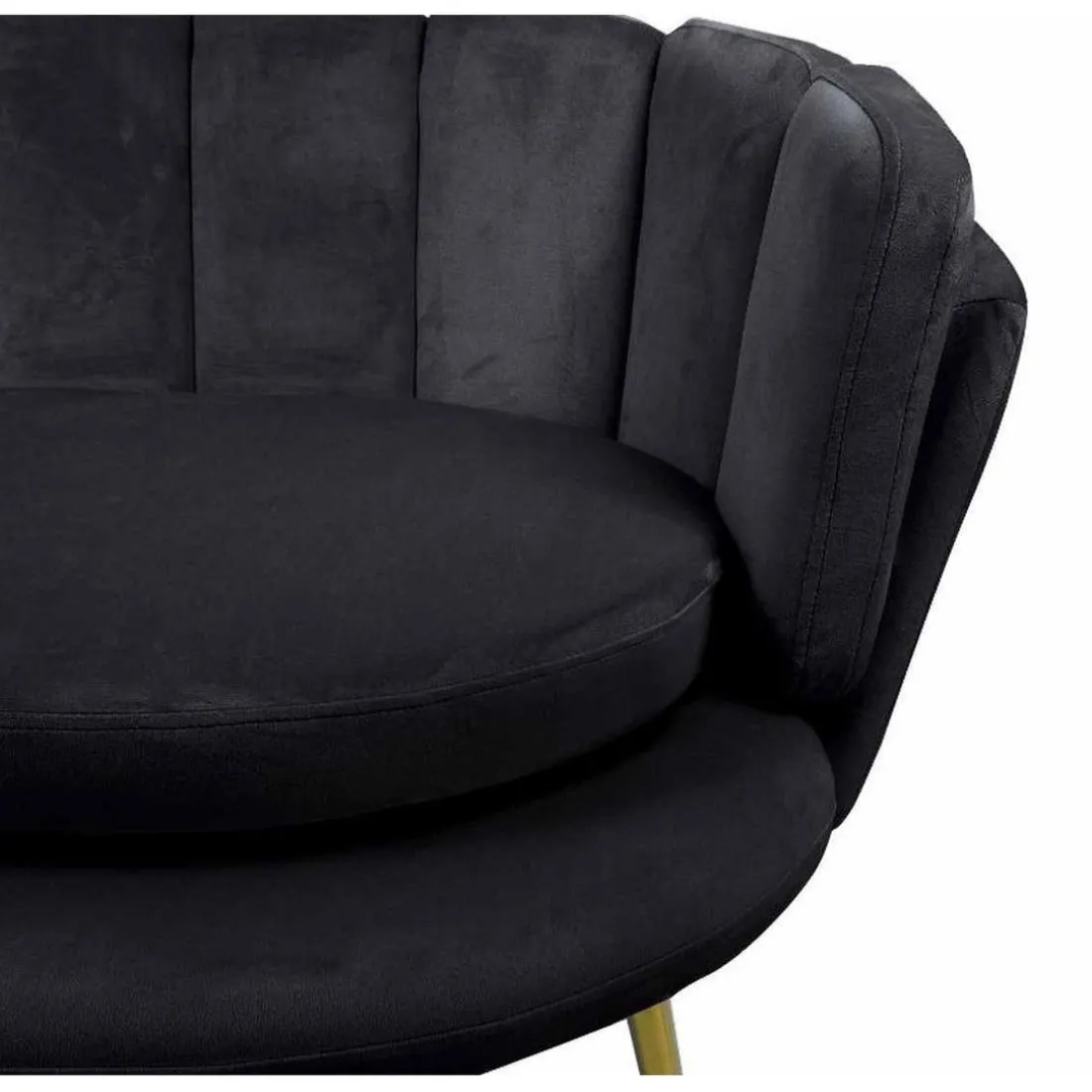 Canapé 2 Places Arrondi en Velours Noir Pieds Or
