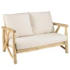 Canapé 2 places en branches de Teck naturel avec coussins blancs MADURA
