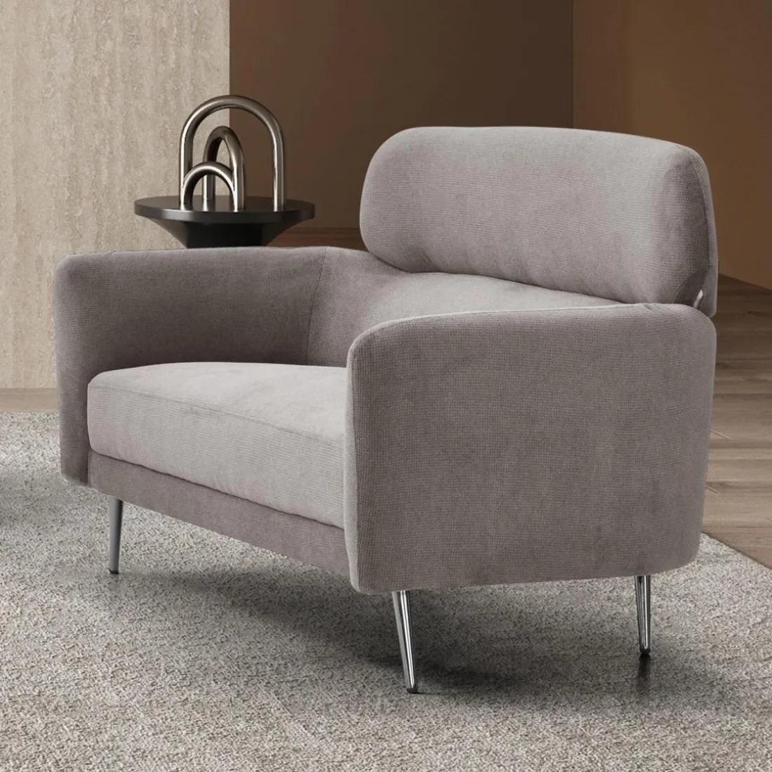 Canapé 2 places moderne avec haut dossier Damigal Tissu doux Gris taupe