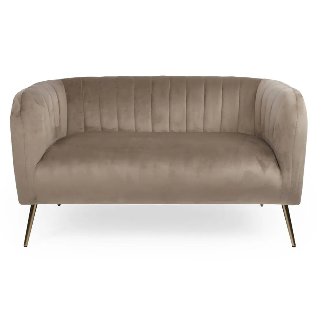 Canapé 2 places moderne Bombaro pieds métal doré et Velours Taupe