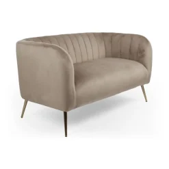 Canapé 2 places moderne Bombaro pieds métal doré et Velours Taupe