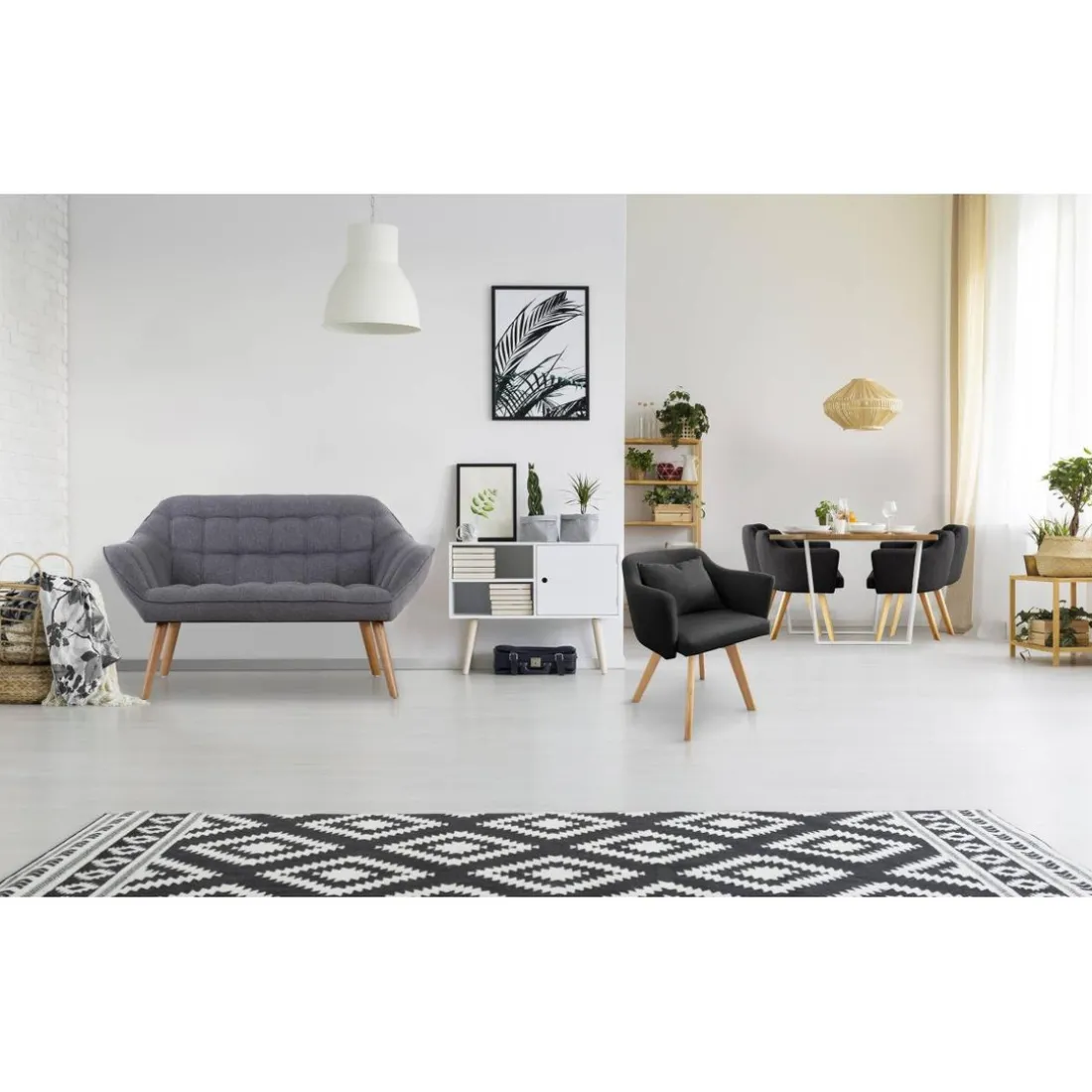 Canapé 2 places Scandinave Zentao Tissu Gris Clair