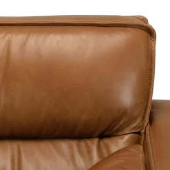 Canapé 3 places vintage en cuir marron camel, pieds en bois GASTON