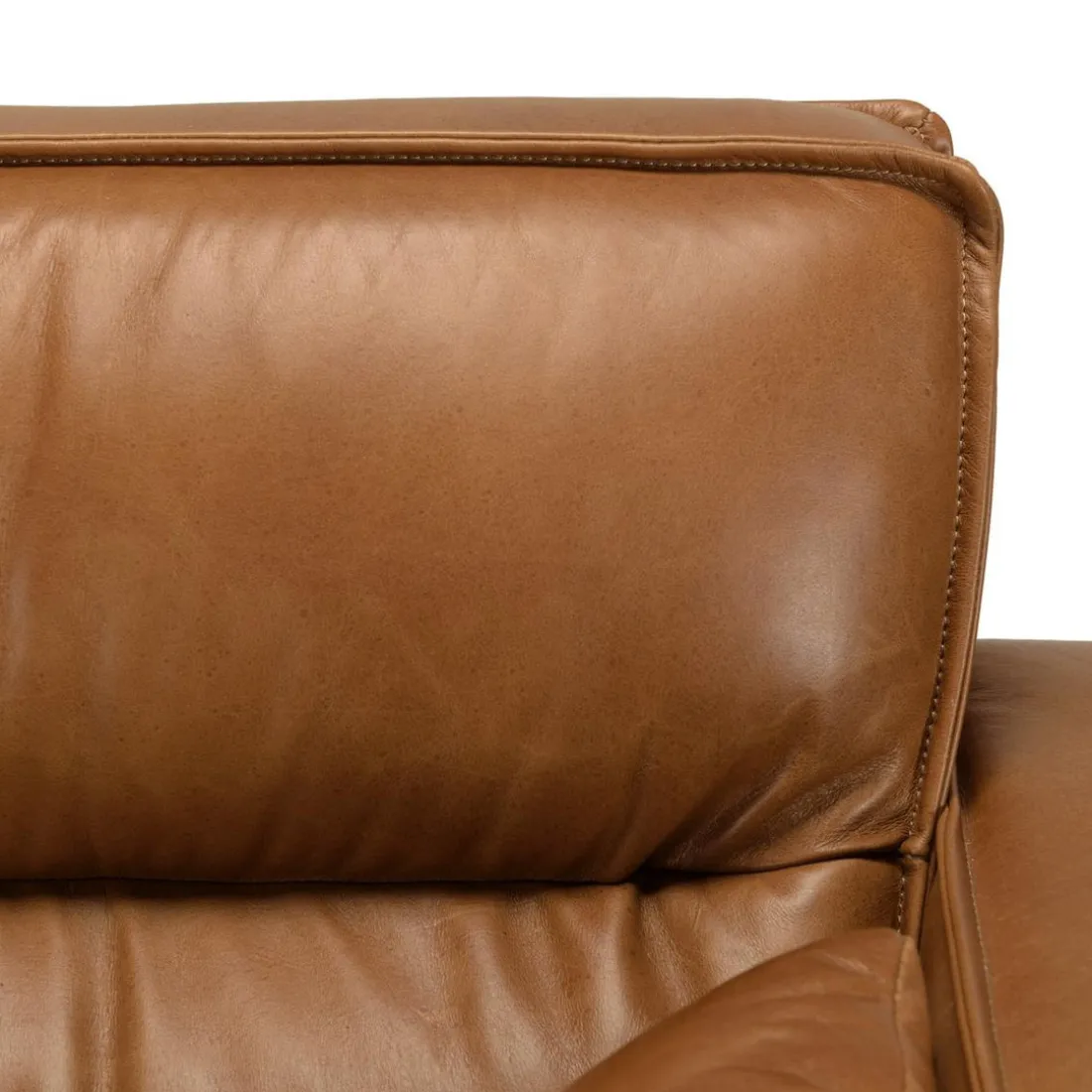 Canapé 3 places vintage en cuir marron camel, pieds en bois GASTON