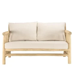 Canapé BORNEO 2places en branches de teck naturel coussins blancs WILL