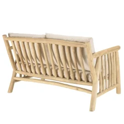 Canapé BORNEO 2places en branches de teck naturel coussins blancs WILL