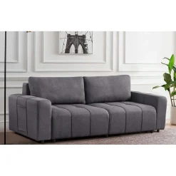 Canapé convertible 3 places Cloudy Tissu effet lin Gris foncé