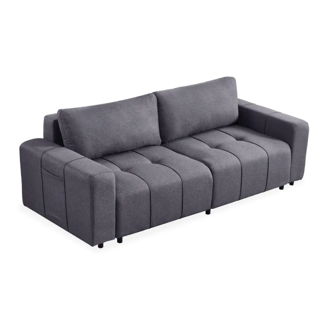 Canapé convertible 3 places Cloudy Tissu effet lin Gris foncé