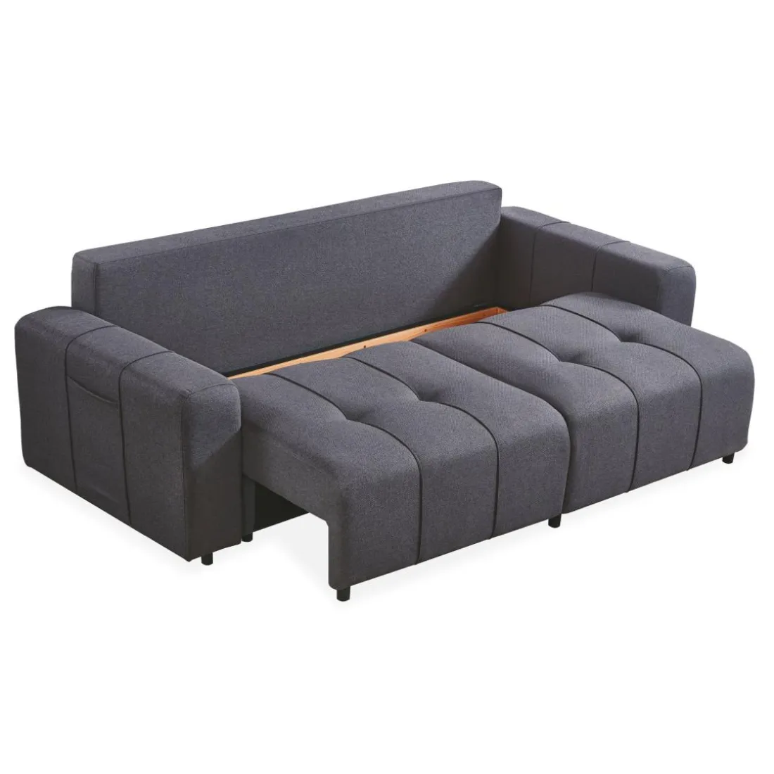 Canapé convertible 3 places Cloudy Tissu effet lin Gris foncé