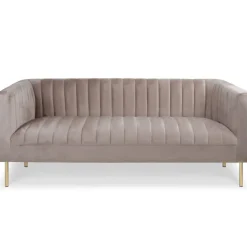 Canapé moderne 3 places à coutures verticales Sacramento Velours Taupe