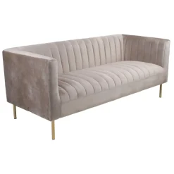 Canapé moderne 3 places à coutures verticales Sacramento Velours Taupe