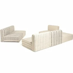 Canapé modulable 6 pièces bois de manguier et revetement coton GLORIA gris et beige
