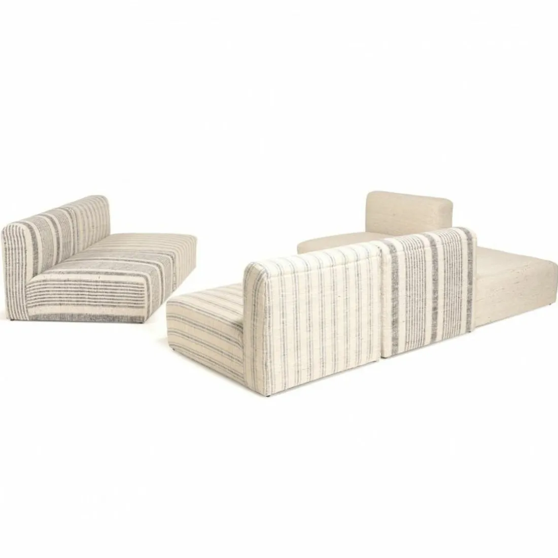 Canapé modulable 6 pièces bois de manguier et revetement coton GLORIA gris et beige