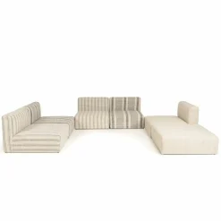 Canapé modulable 6 pièces bois de manguier et revetement coton GLORIA gris et beige