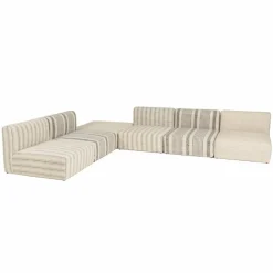 Canapé modulable 6 pièces bois de manguier et revetement coton GLORIA gris et beige