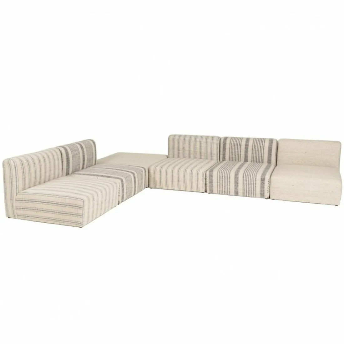 Canapé modulable 6 pièces bois de manguier et revetement coton GLORIA gris et beige