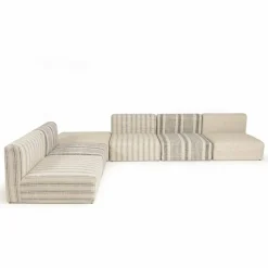 Canapé modulable 6 pièces bois de manguier et revetement coton GLORIA gris et beige