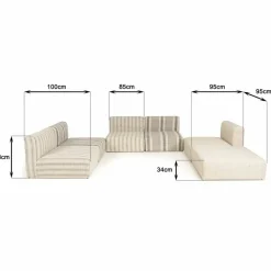 Canapé modulable 6 pièces bois de manguier et revetement coton GLORIA gris et beige