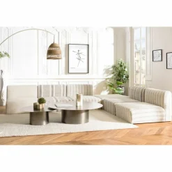 Canapé modulable 6 pièces bois de manguier et revetement coton GLORIA gris et beige