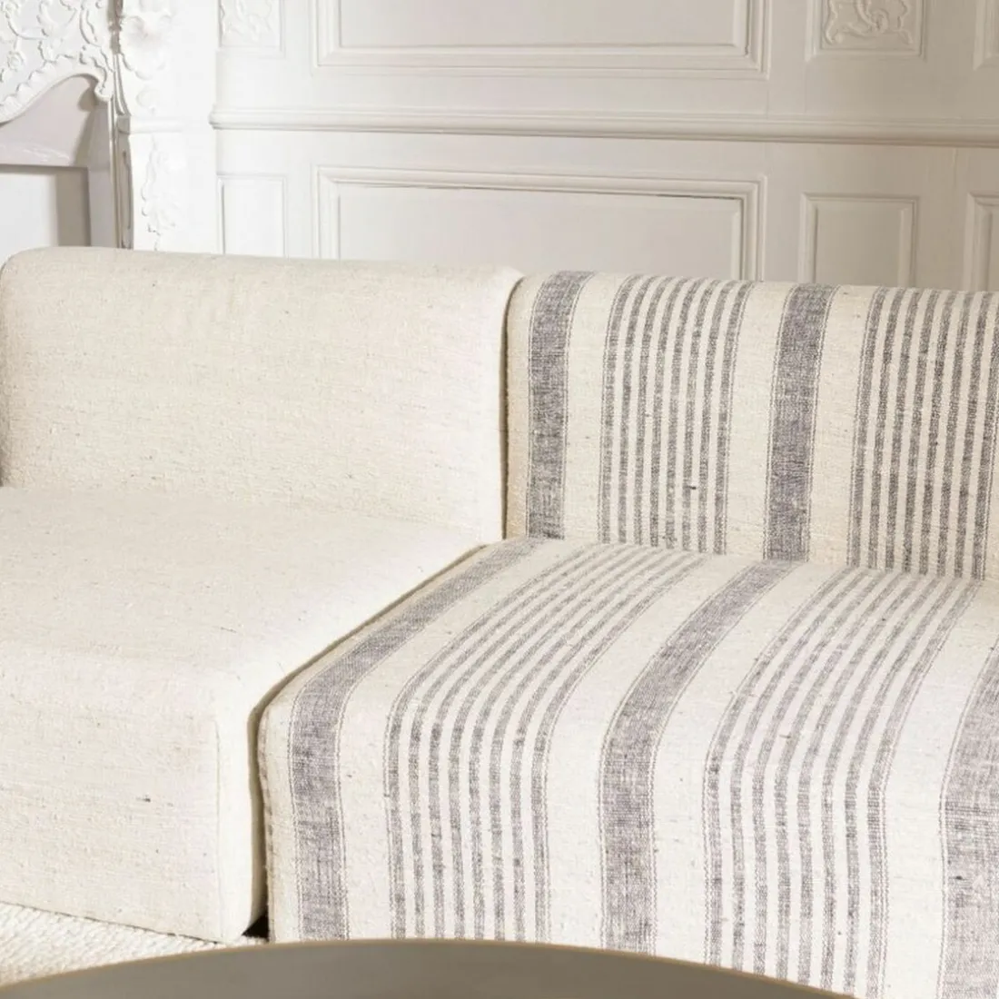 Canapé modulable 6 pièces bois de manguier et revetement coton GLORIA gris et beige