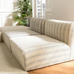 Canapé modulable 6 pièces bois de manguier et revetement coton GLORIA gris et beige