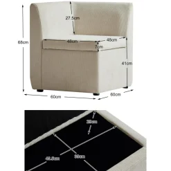 Canapé modulable VARDE design scandinave en velours côtelé avec mousse de densité supérie