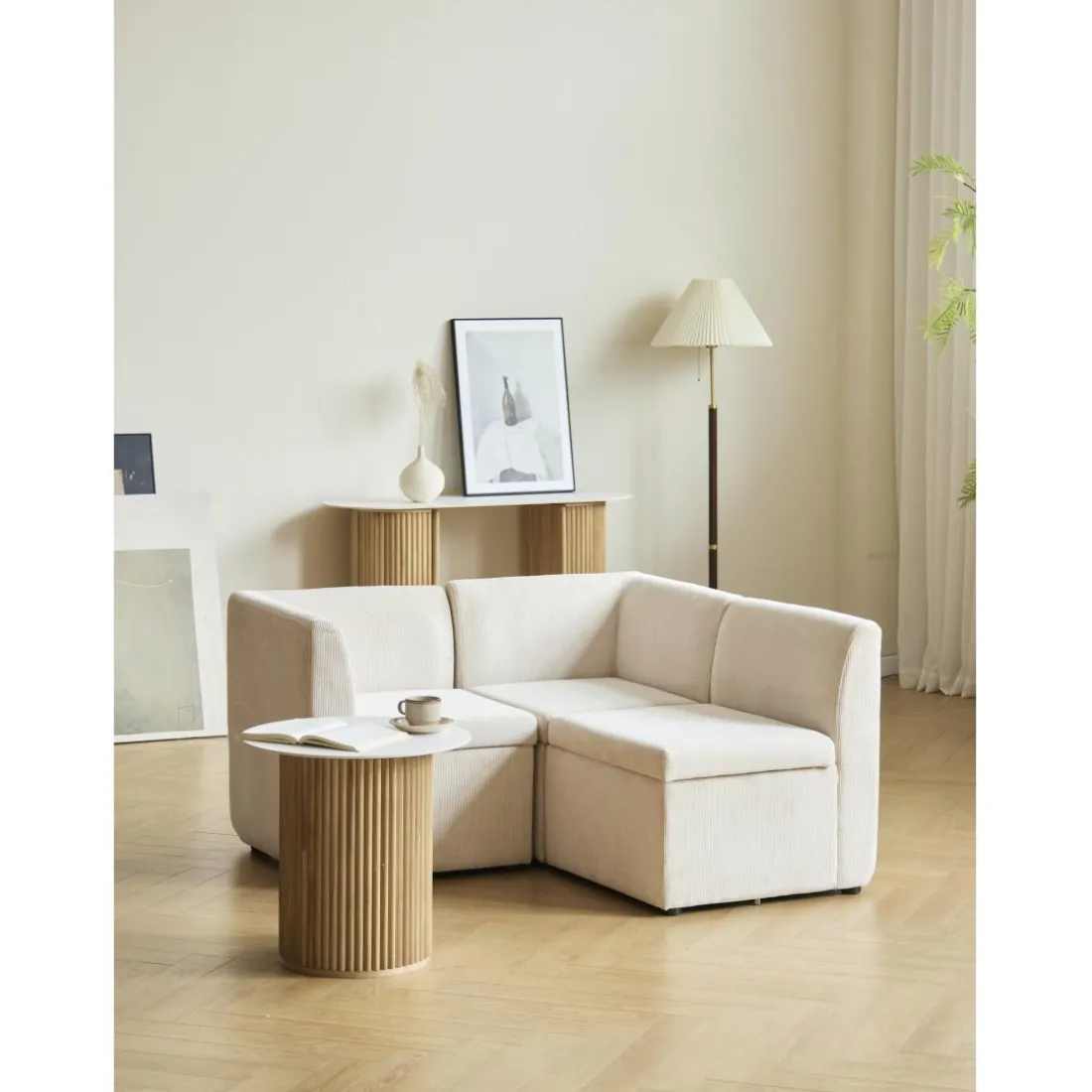 Canapé modulable VARDE design scandinave en velours côtelé avec mousse de densité supérie