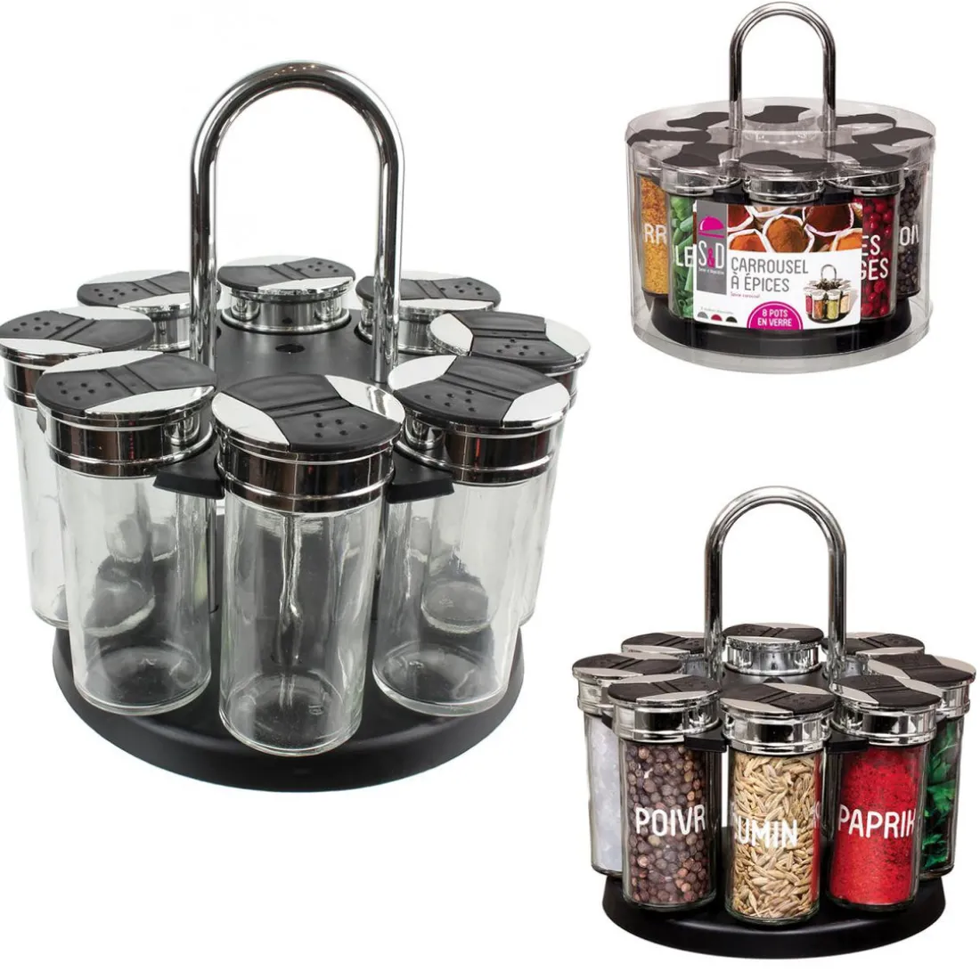 Carrousel epices 8 pots couvercle plastique HALLIE