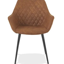 Chaise avec accoudoirs 'CHIGI' gaufrée en microfibre brune et pieds en métal noir