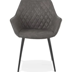 Chaise avec accoudoirs 'CHIGI' gaufrée en microfibre gris foncé et pieds en métal noir