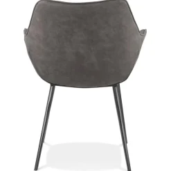 Chaise avec accoudoirs 'CHIGI' gaufrée en microfibre gris foncé et pieds en métal noir