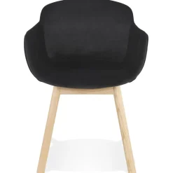 Chaise avec accoudoirs 'FRIDA' en velours noir et pieds en bois naturel